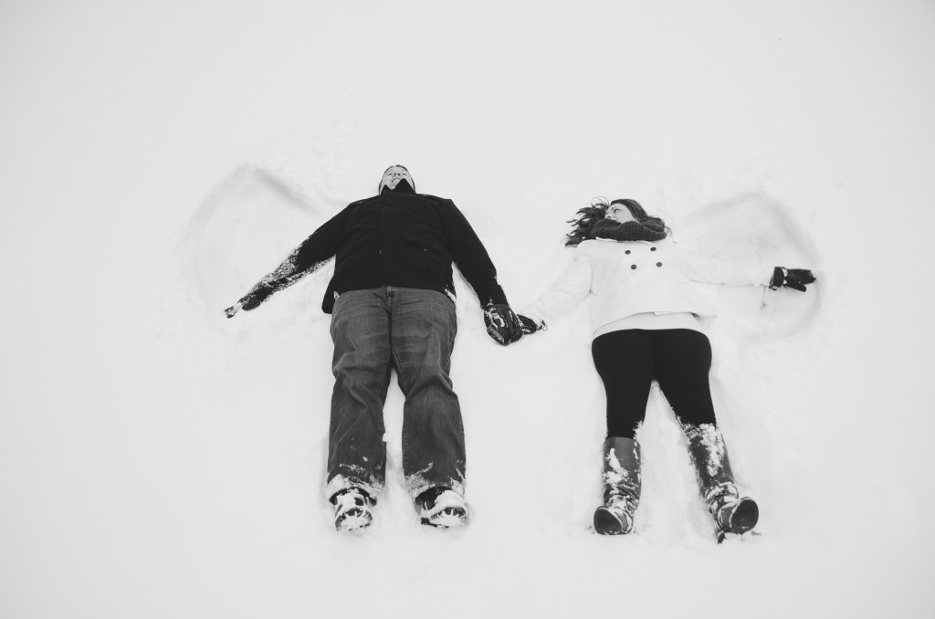 Tom Studios winter Engagement Session snow angel